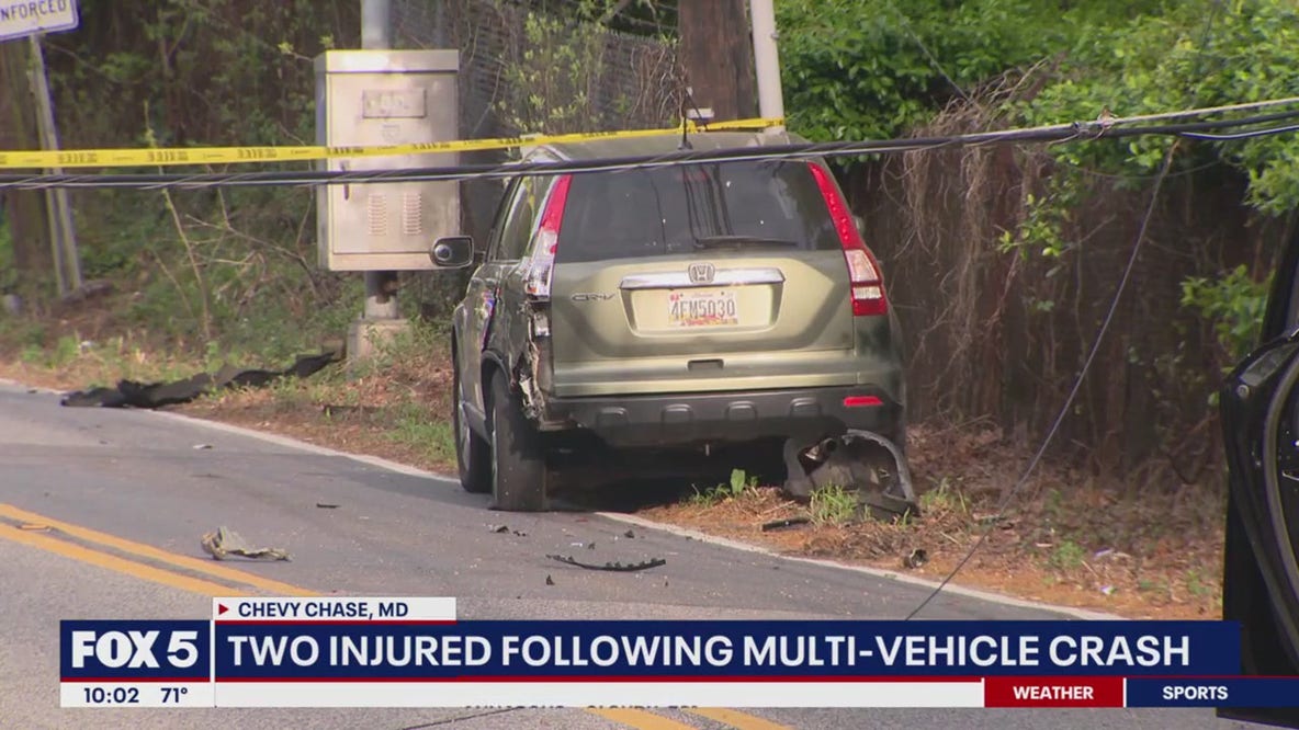 2 hospitalized, power lines down after 4-car crash in Chevy Chase